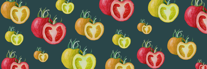 Banner de tomate colorido fatiado