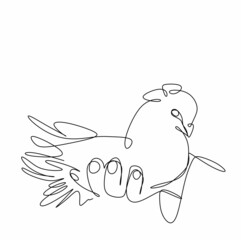 continuous drawing of a single line of a pigeon in the hand. The bird is a symbol of peace and freedom in the minimalist style. Vector illustration of doodles