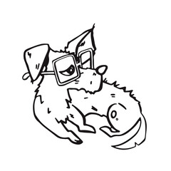 Cartoon style Dog with glasses, smart puppy, training. vector illustration