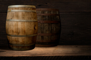 background of barrel and worn old table of wood