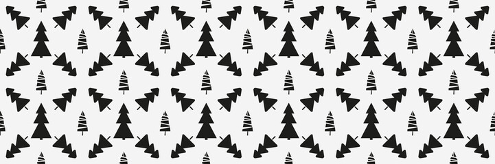 Seamless pattern with christmas trees. Abstract geometric wallpaper. Print for textiles, flyers and posters. Artwork for design. Black and white illustration