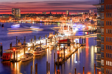 Hamburg night scene with view to the international port 