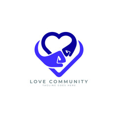 love community logo design concept hand bro fist heart shape connecting logo brand mark