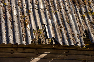 Corrugated asbestos roofing on a building