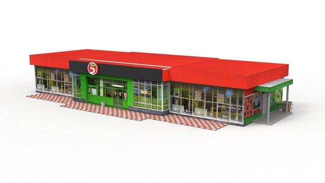 Shopping center render on a white background. 3D rendering