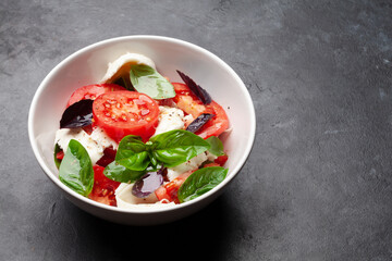 Caprese salad with fresh tomatoes, basil and mozzarella cheese