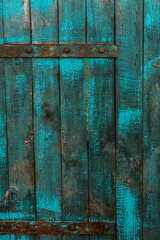 blue old vintage shabby wooden background with metal parts for design