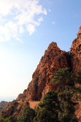 Fototapeta na wymiar red rocks typical of the panorama of the island Corsica in the place called CALANCHI di Piana where the famous panoramic road D81 passes