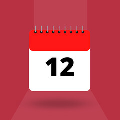 12th of the month january, february, march, april, may, june, july, august, september, october, november and december with red background red paper calendar