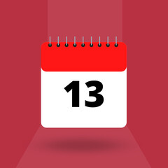 13th of the month january, february, march, april, may, june, july, august, september, october, november and december with red background red paper calendar