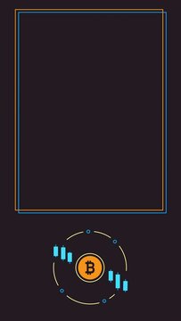 4k vertical video of bitcoin symbol on black background.