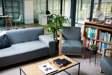 The workplace that puts your wellness first. Shot of a sofa in a therapists consulting room.