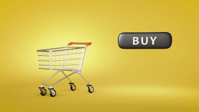 4k video of shopping cart with button buy.