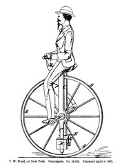 Vertical illustration of a 19th-century vintage bicycle. © Wirestock Creators