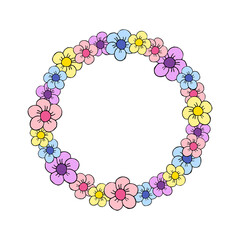 Vector hand drawn doodle sketch colorful flower frame isolated on white background