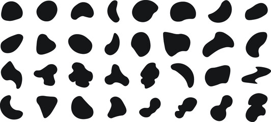 Organic black blobs irregular shape. Abstract fluid shapes vector set, simple water forms.. Shape set. Random blotches and abstract liquid shapes.