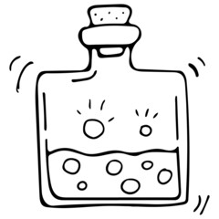 Vector doodle bottle of magic potion. Hand drawn illustration