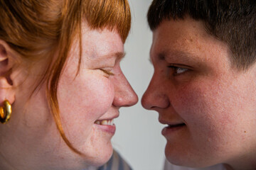 Close up of a lesbian couple.