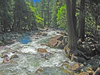 waterfall in forest and mountain