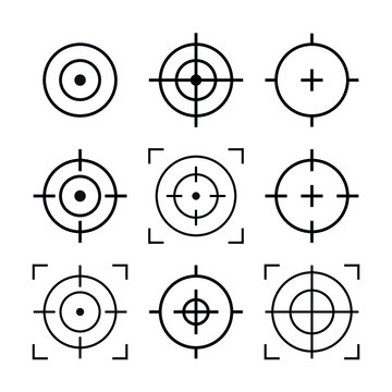Collection of target icons. Pictogram target or sight. Shooting or hit symbol.
