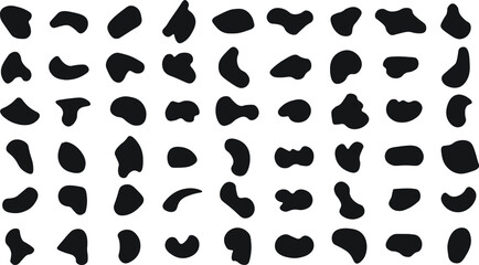 Vector set of organic shapes. Hand drawn free form elements for graphic design. Set of random shapes. Organic abstract black blobs of irregular shape.