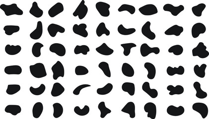Fototapeta na wymiar Modern liquid irregular blob shape abstract elements graphic flat style design. Black abstract shapes, organic blobs and blotch of irregular shape. Inkblot silhouettes, simple liquid splodge elements.
