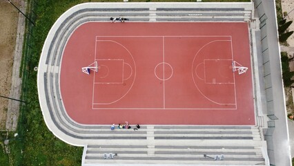 aerial view of the basketball court	