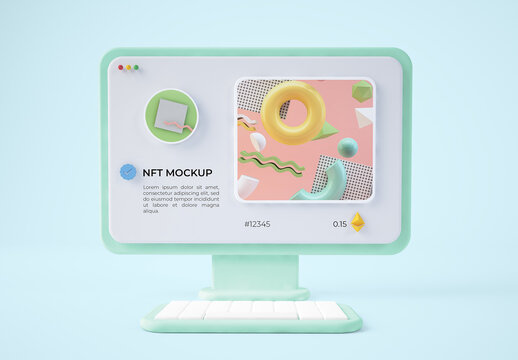 Cartoon Style Nft Profile on Computer Screen Mockup