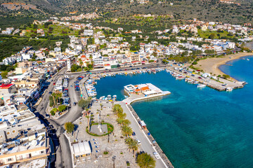 The small traditional harbor of Elounda, Crete, Greece 