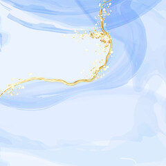 Blue watercolor background with splatters and spot .Marble surface. Indigo color texture and paint splash.Spring wedding invitation.