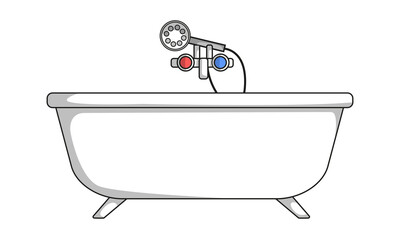 White modern bathtub in flat style. Vector image.