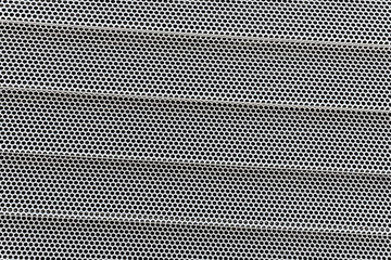 Background of wavy metallic grid with holes. Metal mesh as back. Perforated metal back.