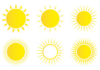 Sun icon set. Weather sun icon. Yellow sun star. Summer elements for design. Vector illustration