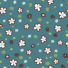 Vector seamless pattern with cute white flowers.