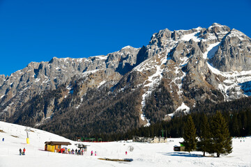 Peaks of the Brenta Dolomites at the Madonna di Campiglio Ski Resort in Italy, Europe. Beautiful...