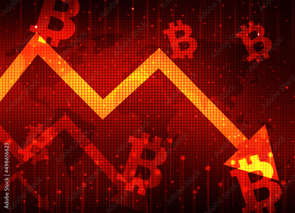 Poster crypto currency crash concept abstract background with arrow going downward. digital currency market