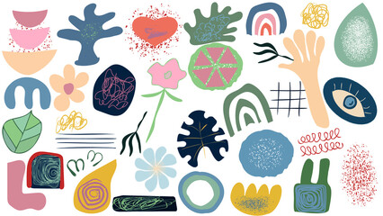 hand-drawn doodles and shapes in boho style, a large set of vector images isolated