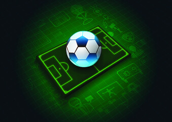 Soccer ball and icons with green 3d soccer field.3D illustration © soponpotsit