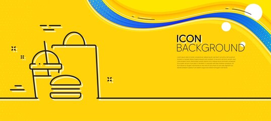 Naklejka na ściany i meble Food delivery line icon. Abstract yellow background. Meal order sign. Fast food symbol. Minimal fast food line icon. Wave banner concept. Vector