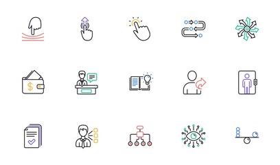 Artificial intelligence, Balance and Refer friend line icons. Timeline path, Cash wallet. Linear icon set. Bicolor outline web elements. Vector