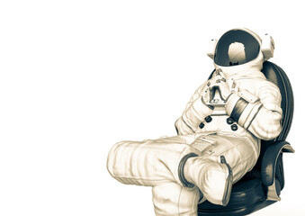 astronaut is sitting in the office chair like a boss close up view with copy space