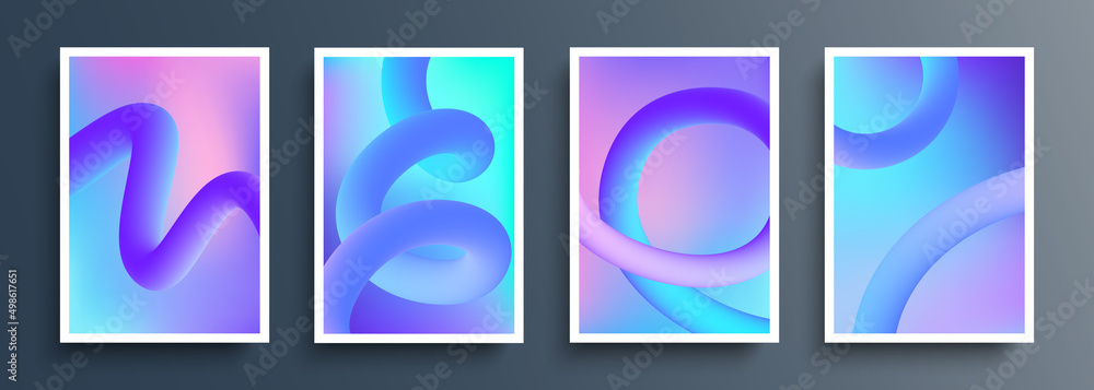 Poster abstract cover templates set with soft gradient lines. futuristic backgrounds with dynamic 3d curve 