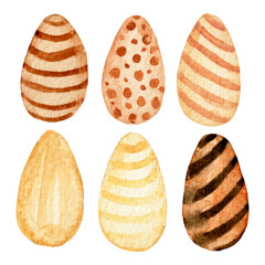 Watercolor festive collection, Easter eggs in brown colors for various products, holiday decorations, festive card ect. 