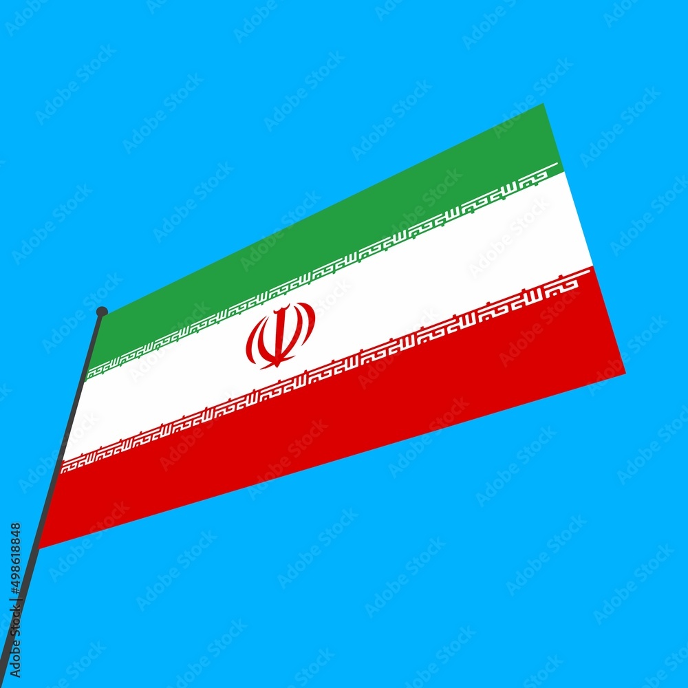 Poster a simple flag of iran on a flagpole.