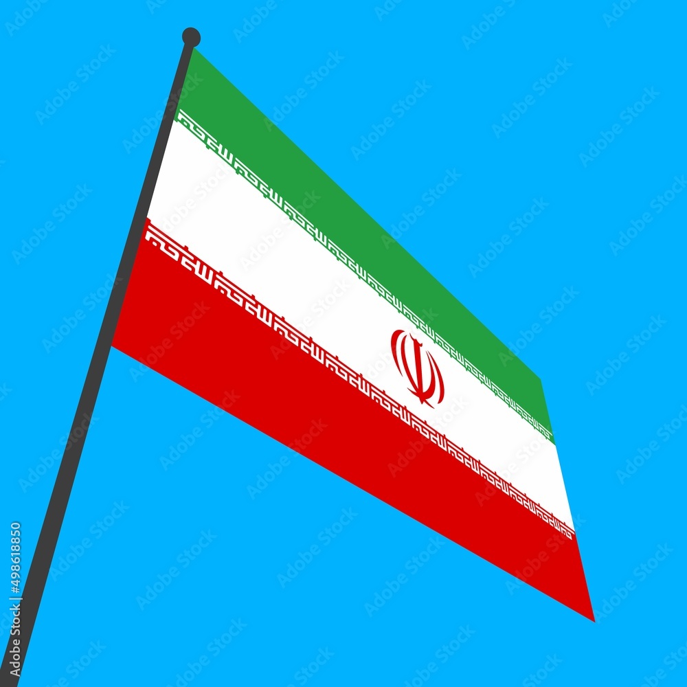 Poster a simple flag of iran on a flagpole.