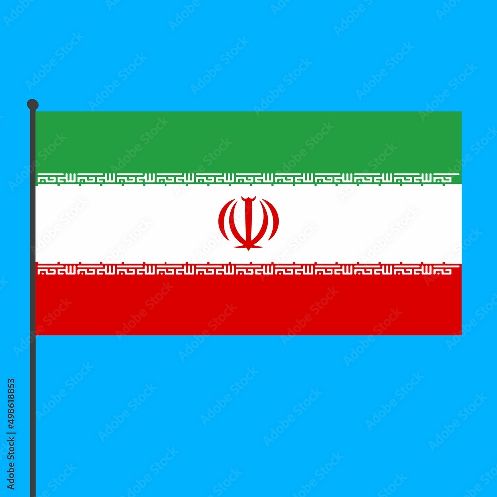 Poster a simple flag of iran on a flagpole.