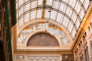 Inside of Galleria Umberto I, a public shopping gallery in Naples, Italy