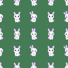 Hand drawn dark seamless pattern with white bunnies. Perfect for T-shirt, textile and print. Doodle illustration for decor and design.