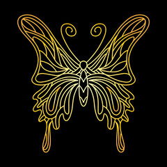 The golden butterfly insect. Golden beetle linear vector illustration.