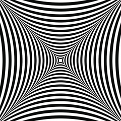 Black optical art shape. Vector image with a psychedelic stripes. Trendy design element for frame, logo, tattoo, sign, symbol, web, prints, posters, template, pattern and abstract background